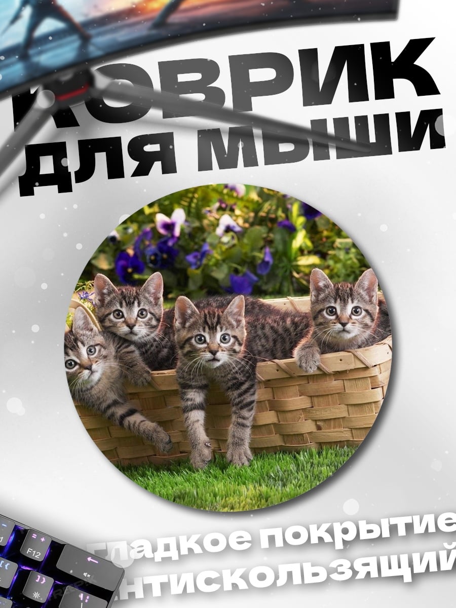 Коврик круглый Корзина котят