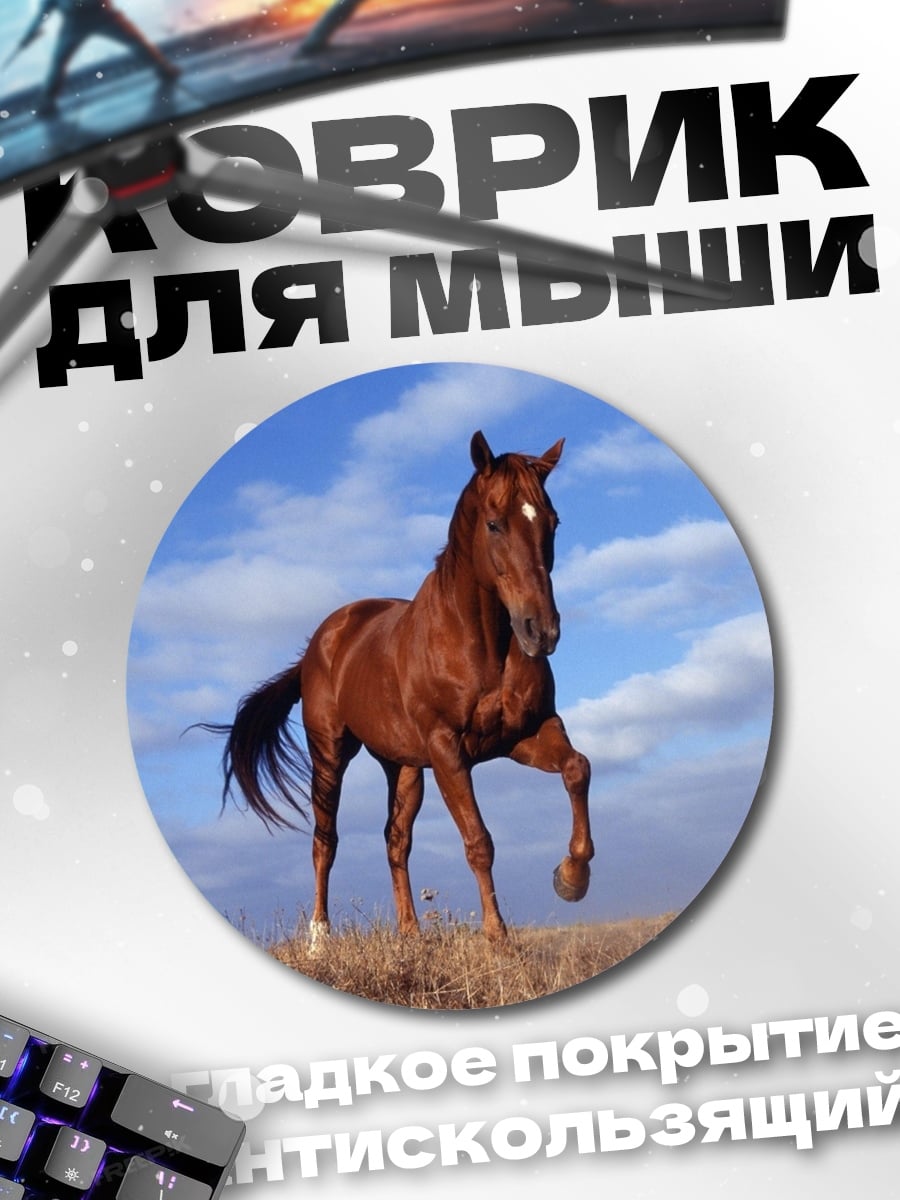 Коврик круглый Рыжий конь на лугу