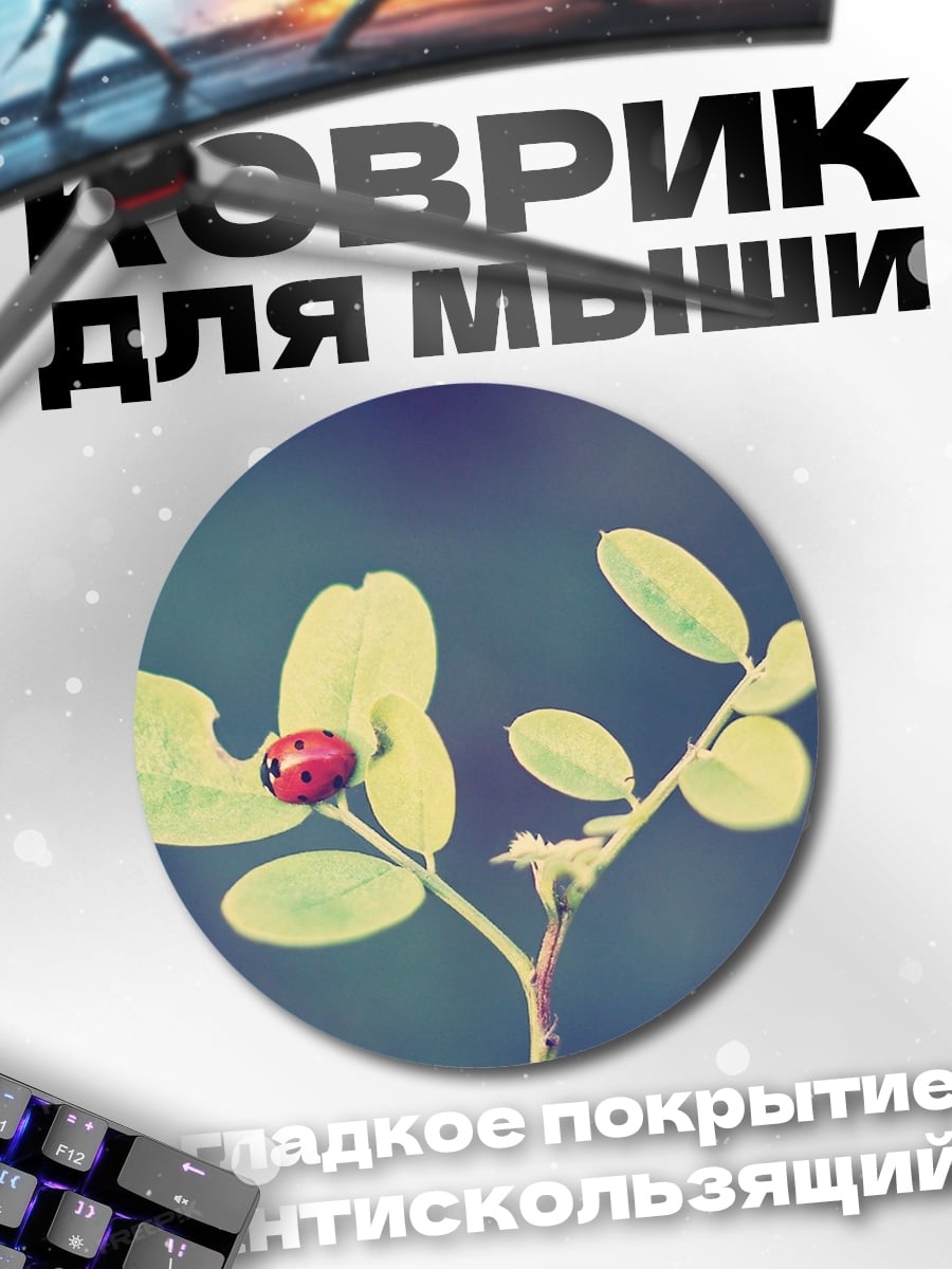 Коврик круглый Божья коровка на листе