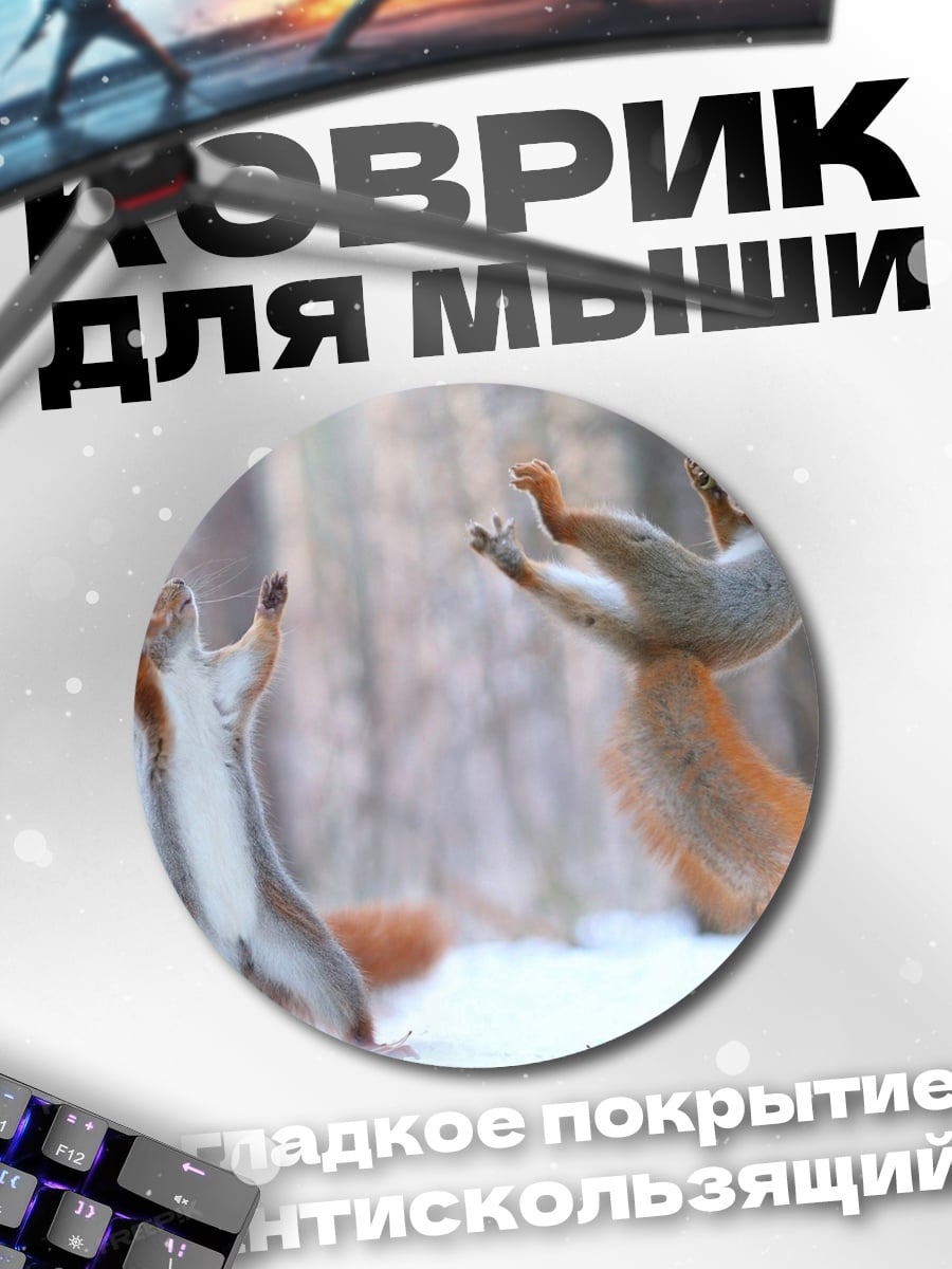 Коврик круглый Белки в снегу