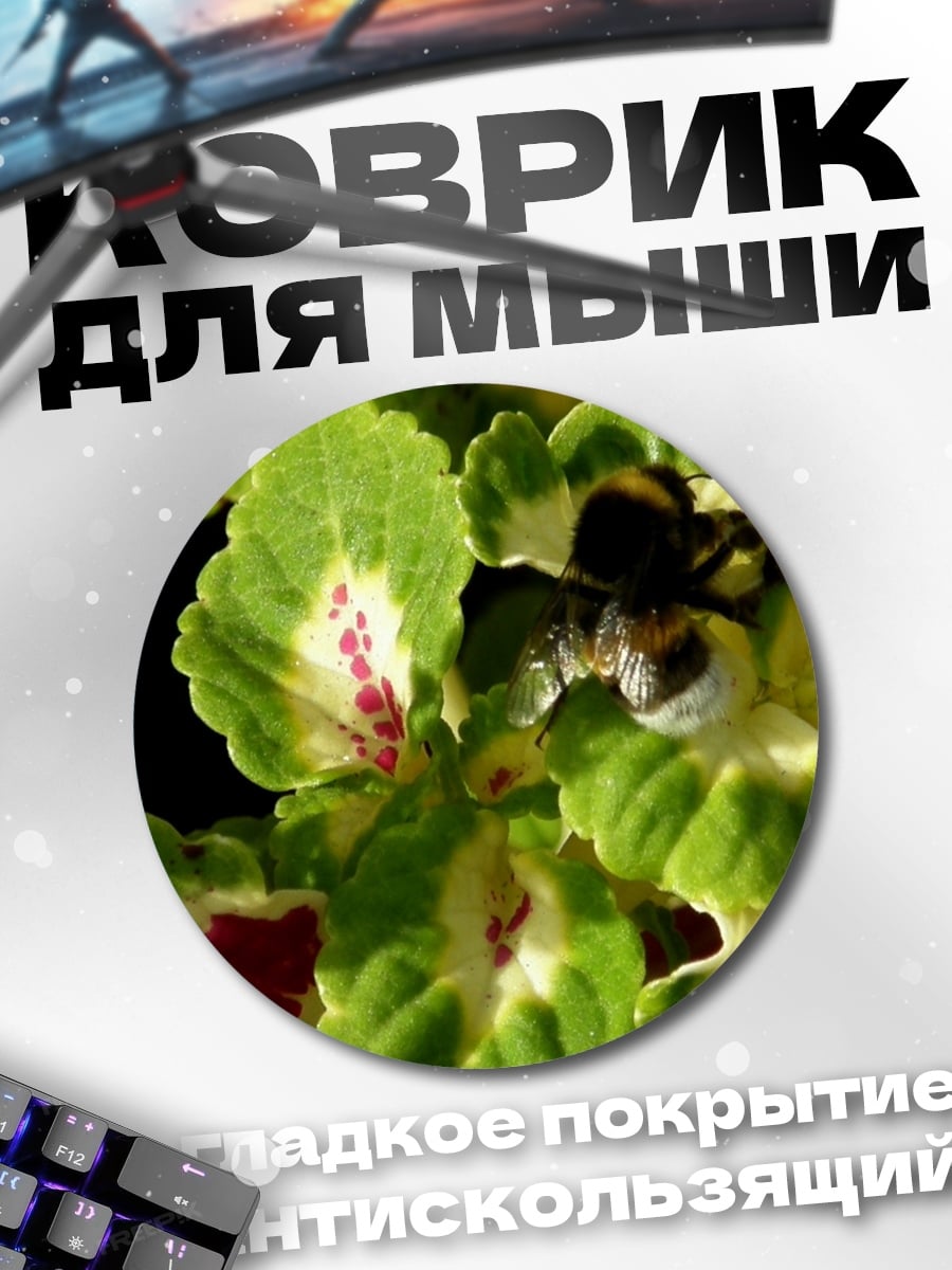 Коврик круглый Шмель на цветке
