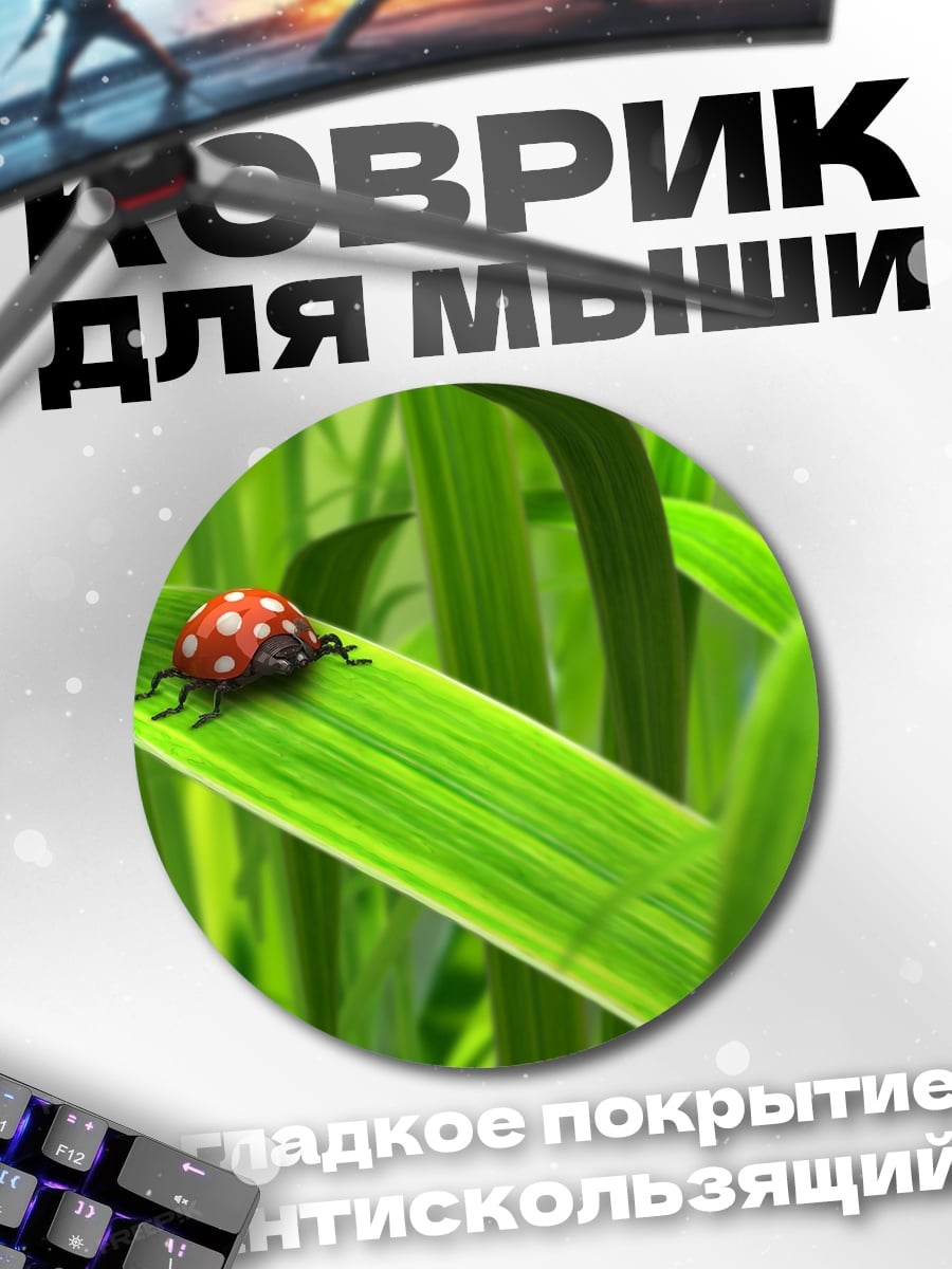 Коврик круглый божья коровка на траве