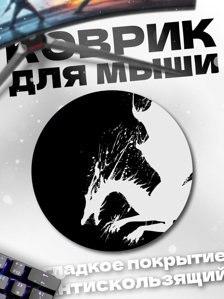 Коврик круглый Белый феникс на черном