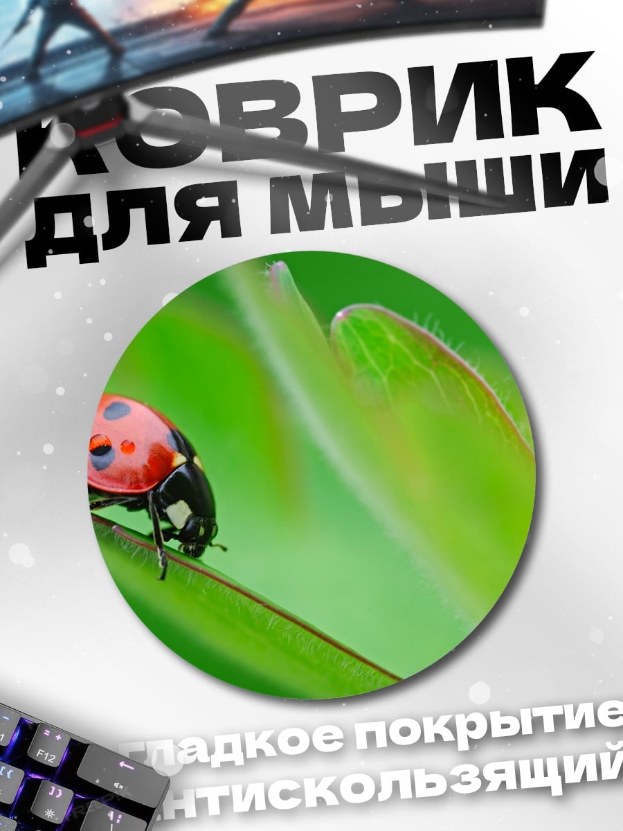 Коврик круглый Божья коровка на листе