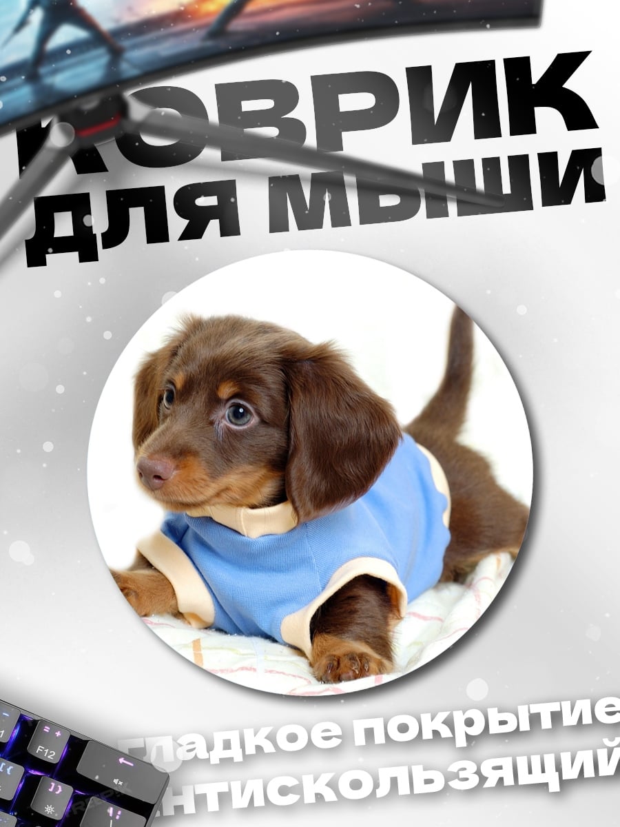 Коврик круглый Такса в футболке