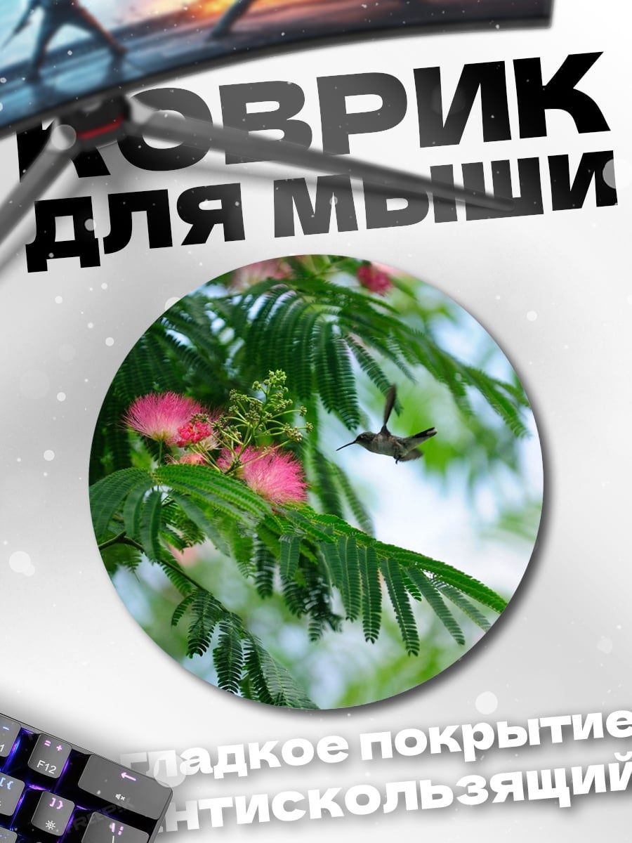 Коврик круглый Колибри у цветка