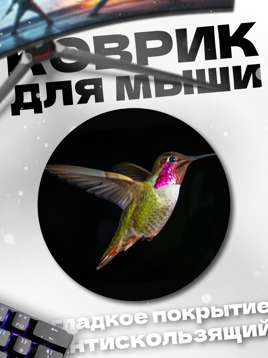Коврик круглый колибри в полете