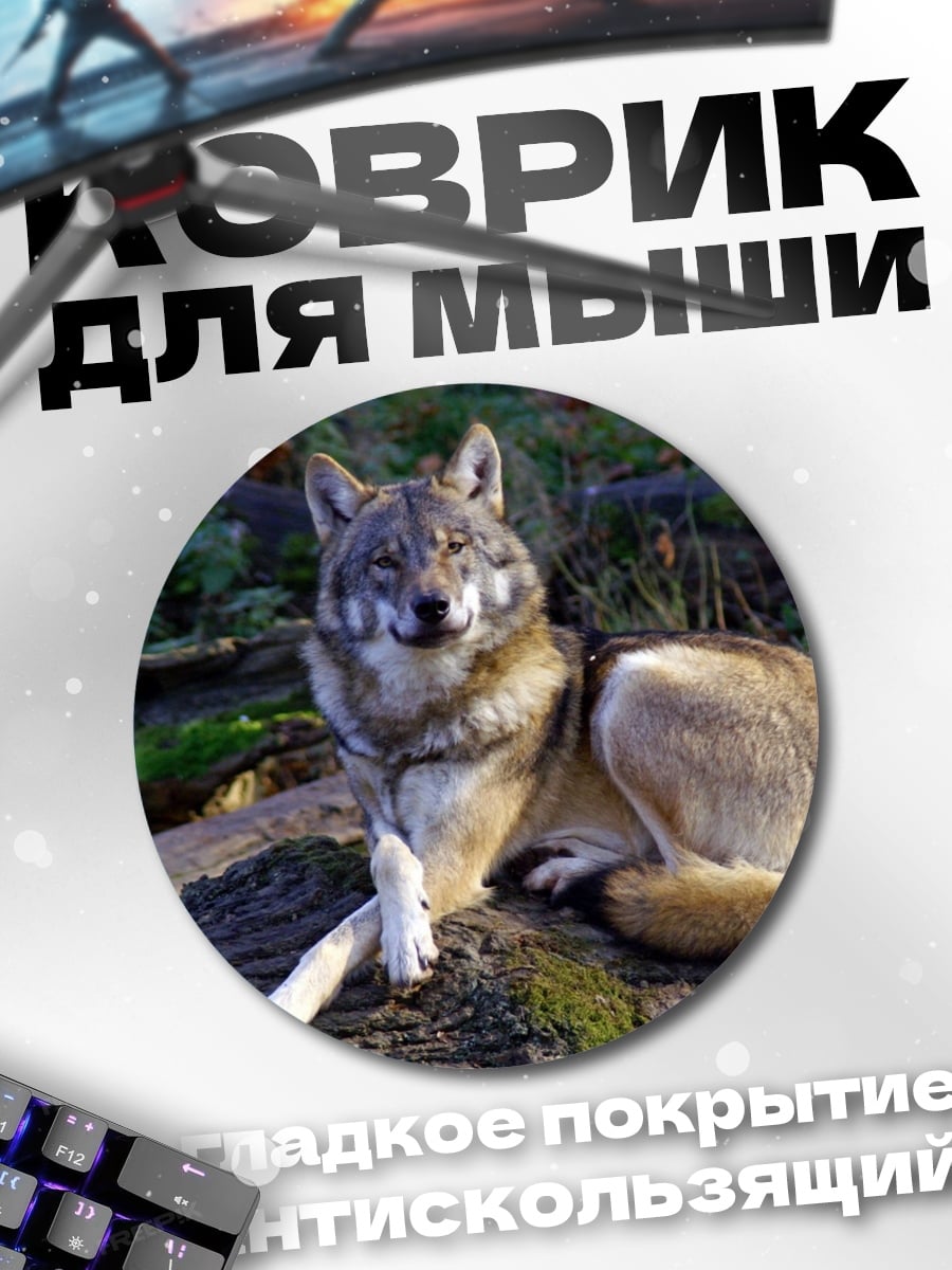 Коврик круглый Волк в лесу