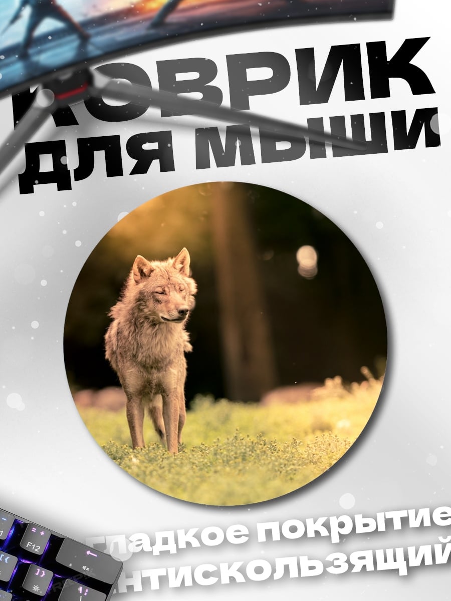 Коврик круглый Волк в лесу