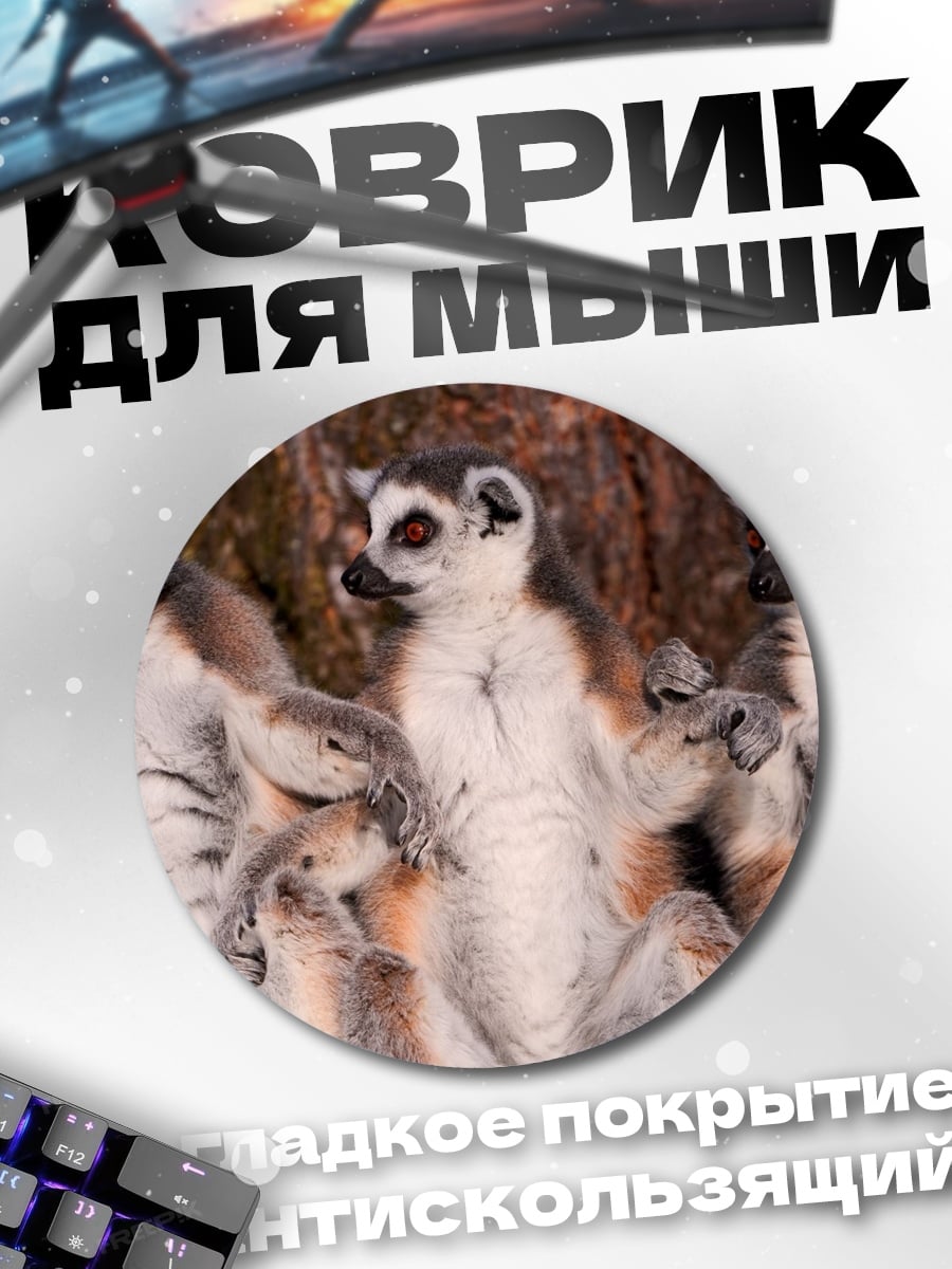 Коврик круглый семья лемуров