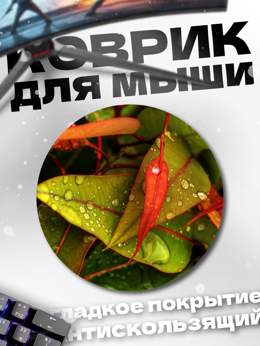 Коврик круглый Капли на листьях