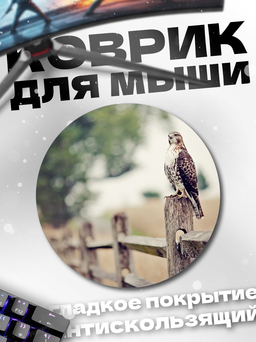Коврик круглый ястреб на заборе