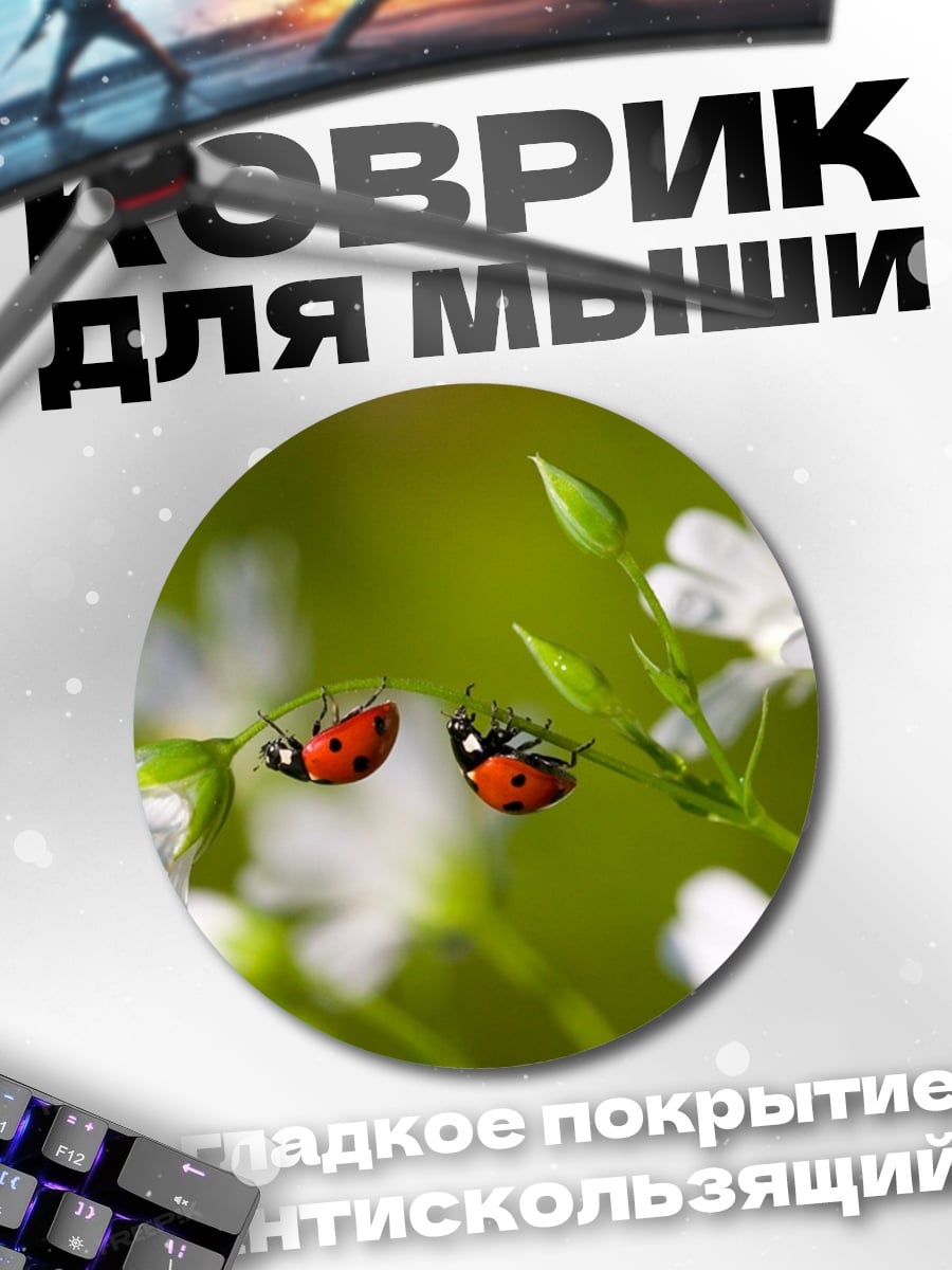 Коврик круглый Две божьи коровки на цветке