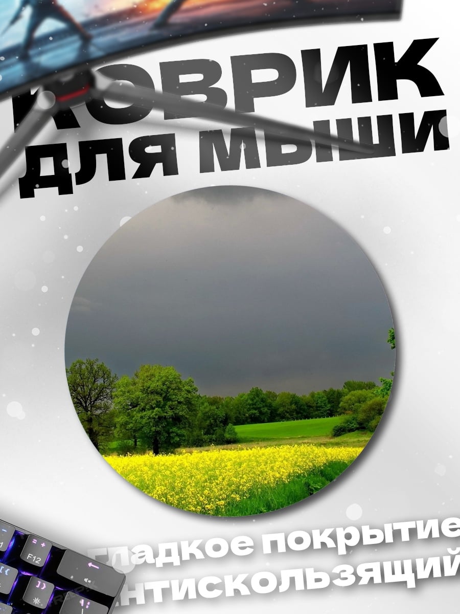 Коврик круглый Поле рапса перед грозой