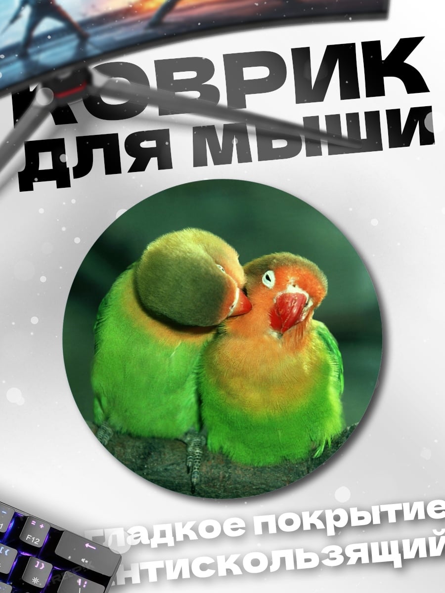 Коврик круглый два попугая неразлучника
