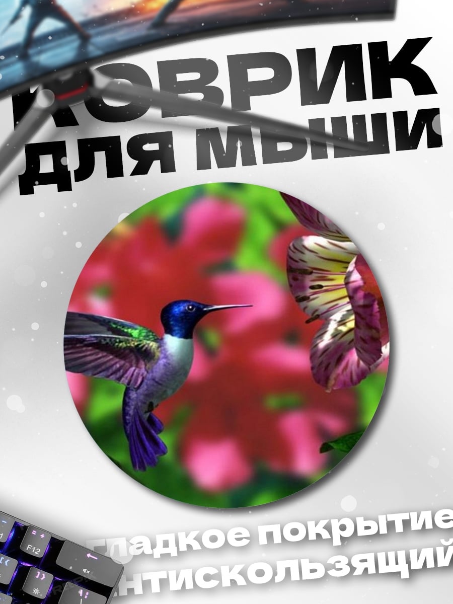 Коврик круглый колибри и цветок