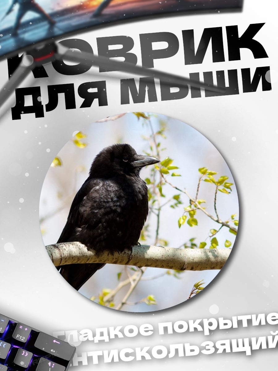 Коврик круглый Черная птица на ветке