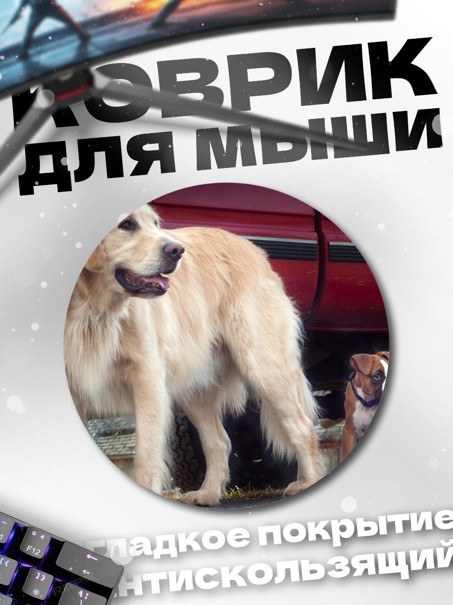 Коврик круглый Золотистый ретривер и бульдог