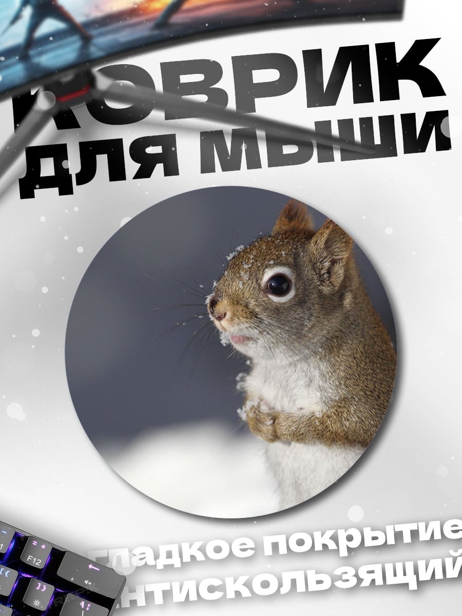 Коврик круглый Рыжая белка зимой