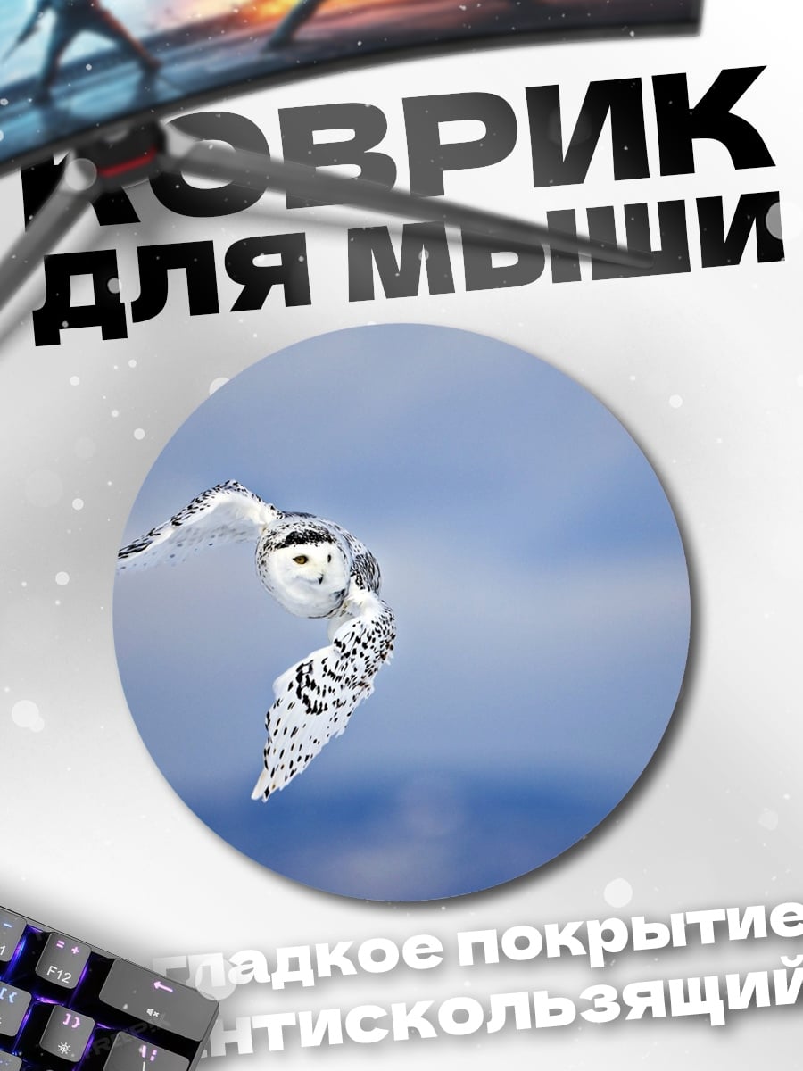 Коврик круглый Белая сова в полёте