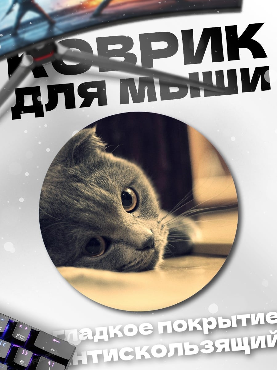 Коврик круглый грустный кот