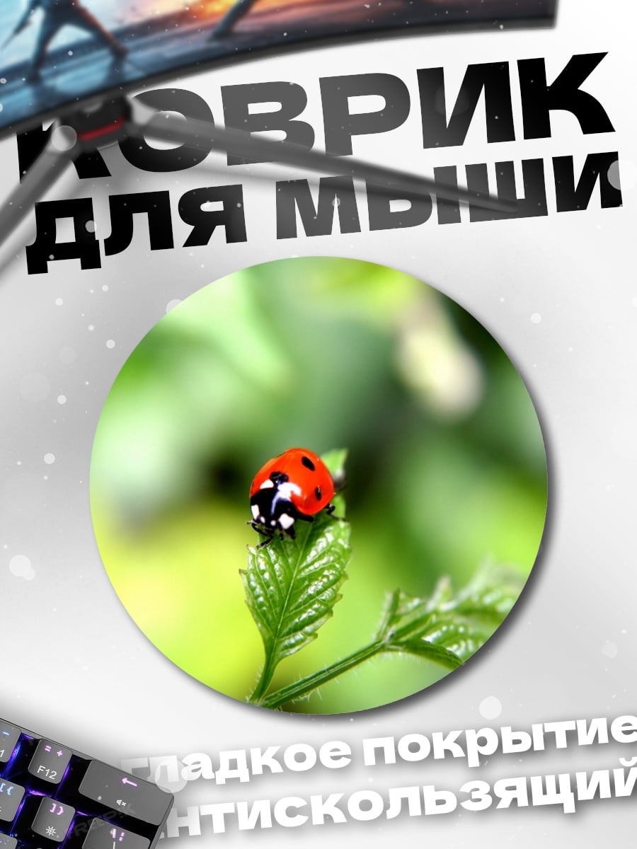 Коврик круглый Божья коровка на листе
