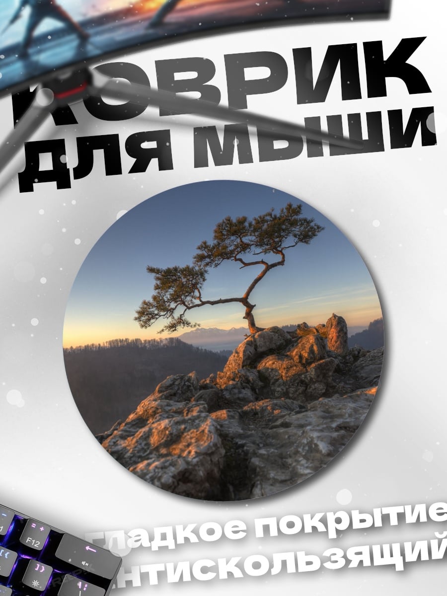 Коврик круглый Одинокое дерево на скале