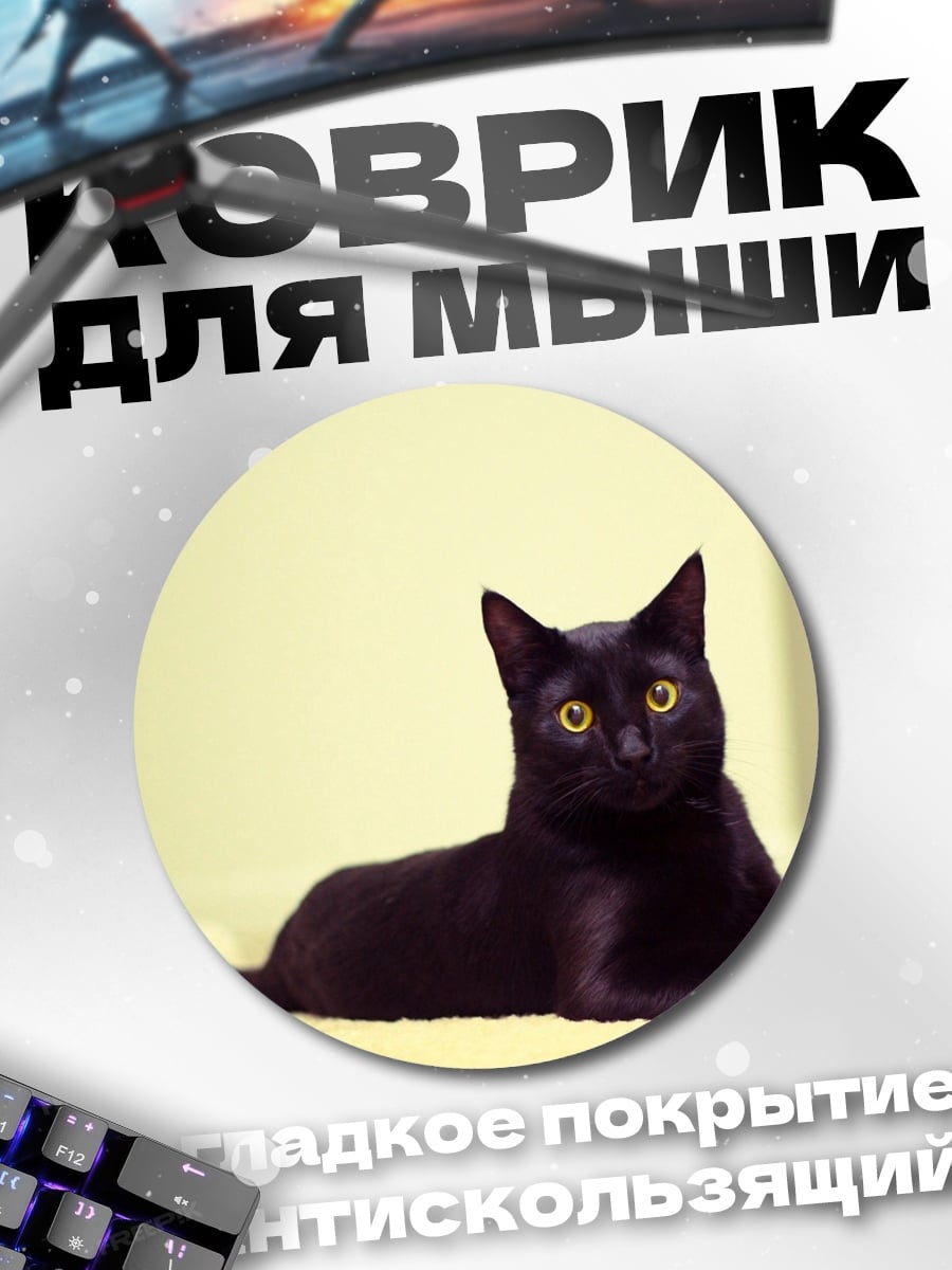 Коврик круглый черная кошка лежит