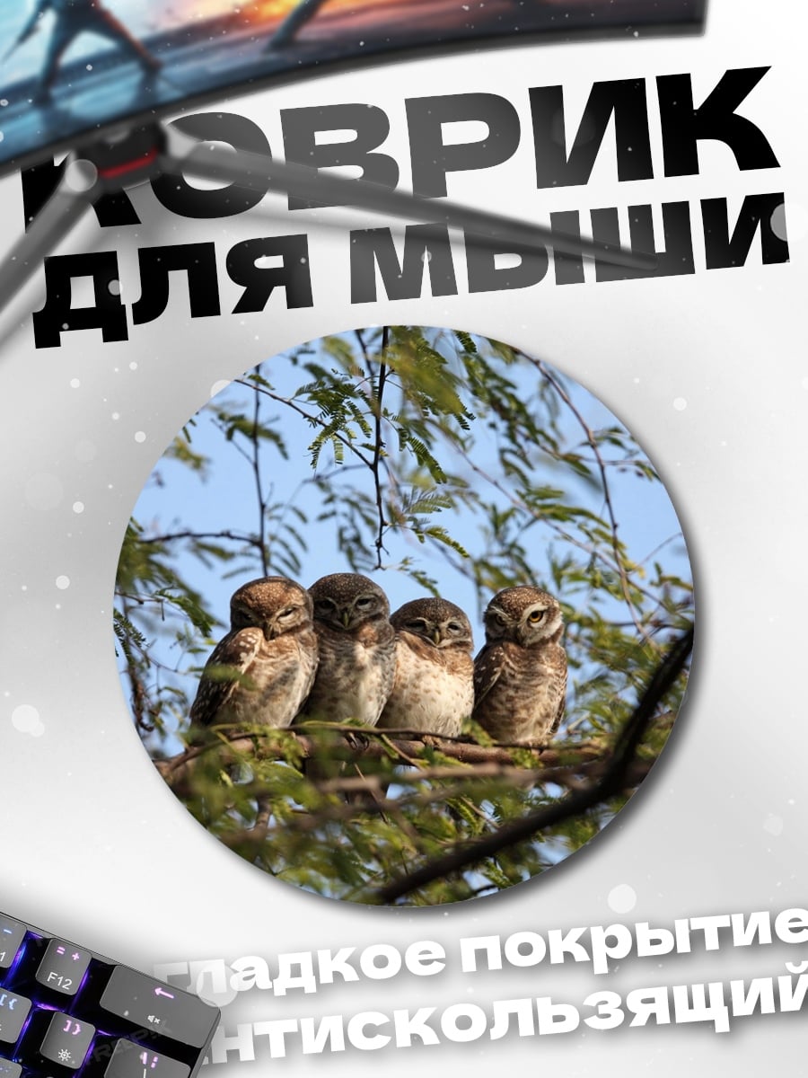 Коврик круглый четыре совы
