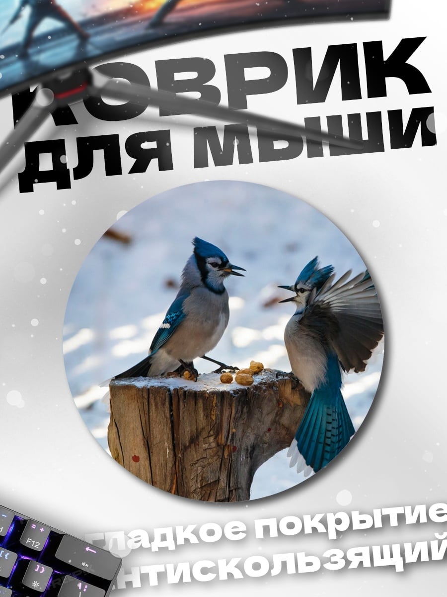 Коврик круглый Сойки на пне