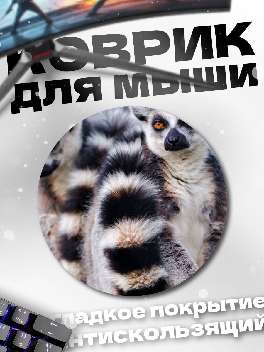 Коврик круглый Две лемура мама и детеныш