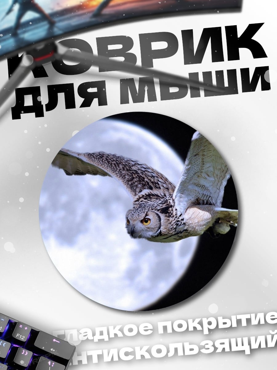 Коврик круглый сова на фоне луны