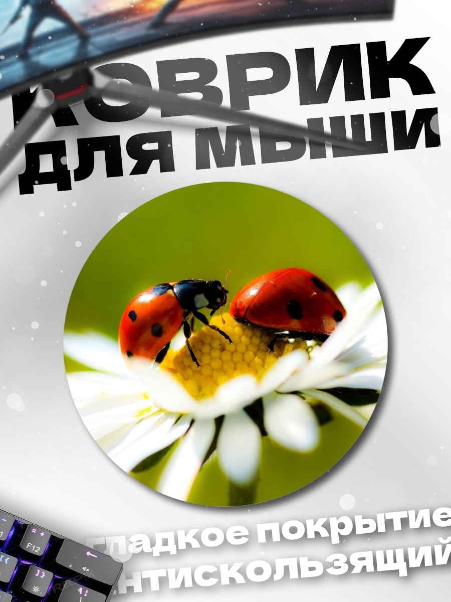 Коврик круглый Божьи коровки цветок