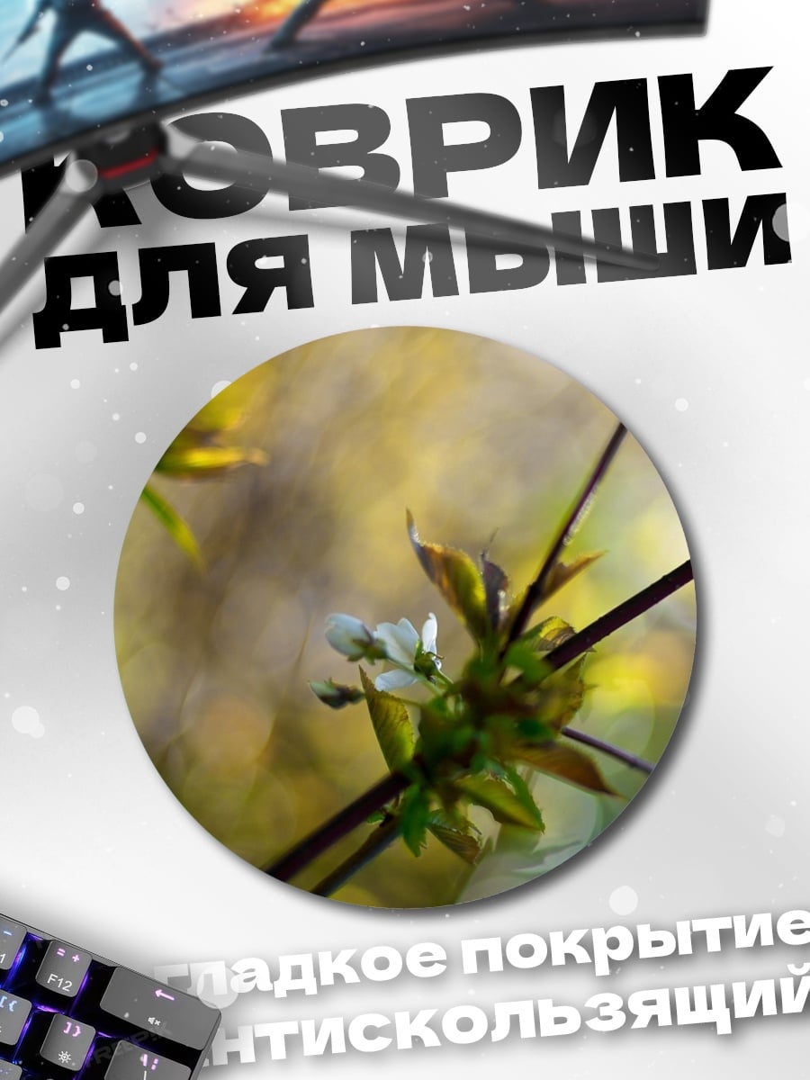 Коврик круглый зеленые ростки на ветке