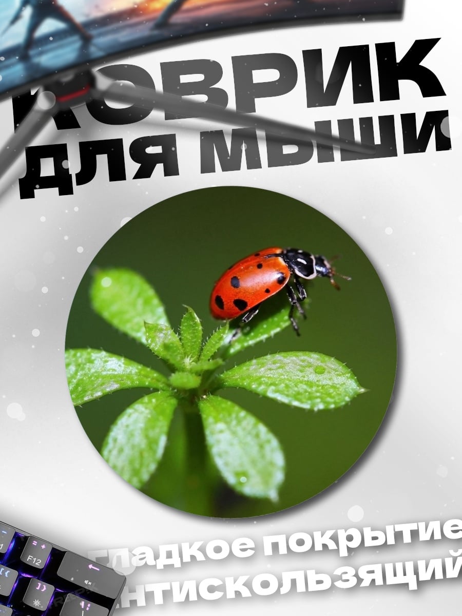 Коврик круглый Божья коровка на листе