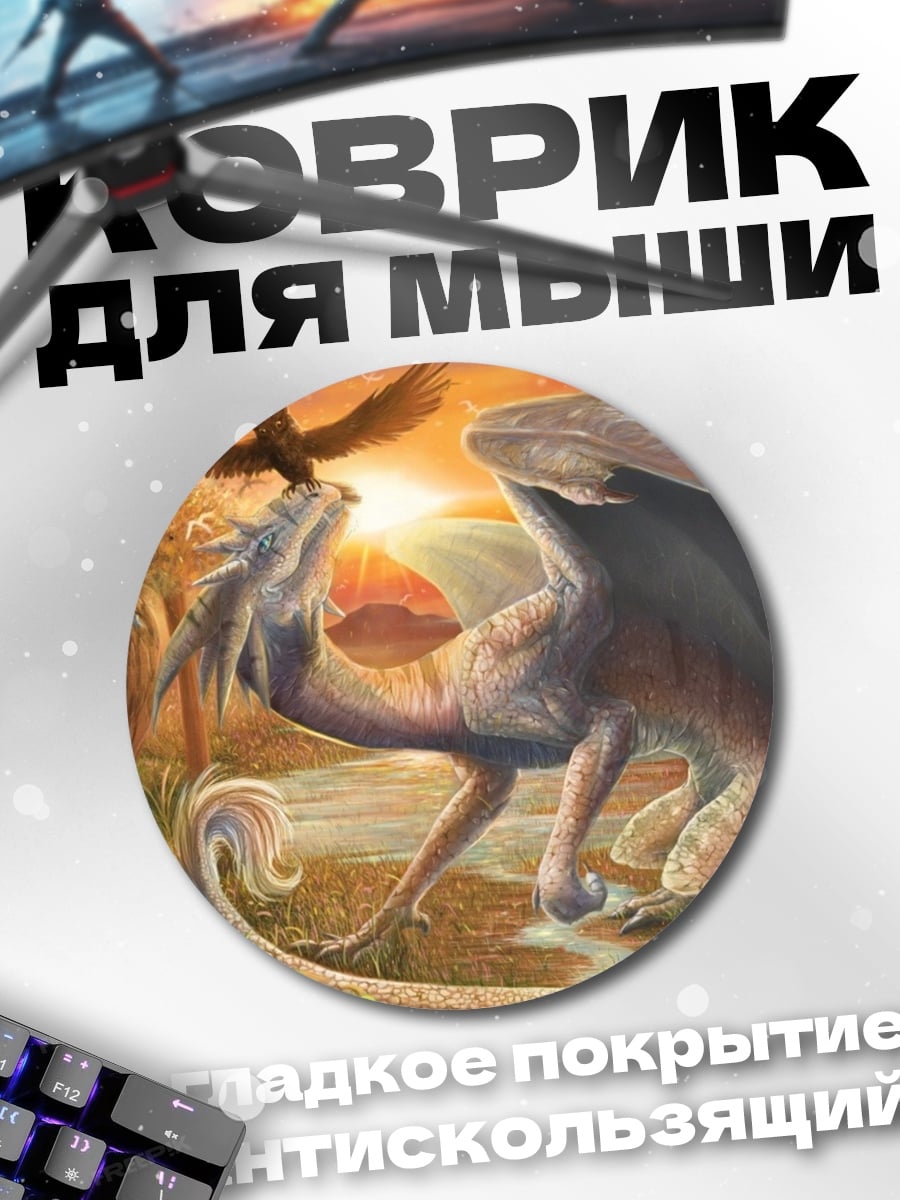 Коврик круглый Дракон и птица