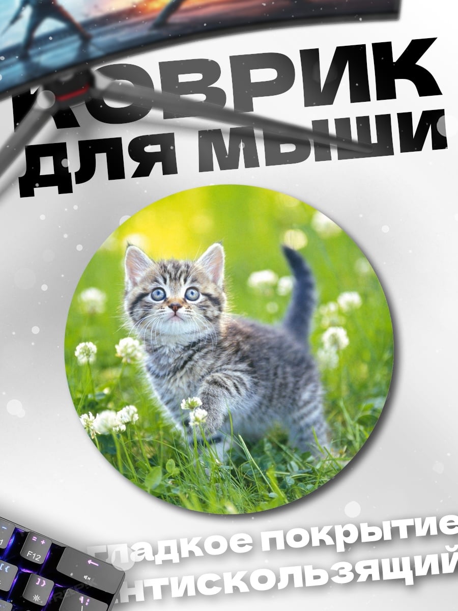 Коврик круглый Котёнок в цветах