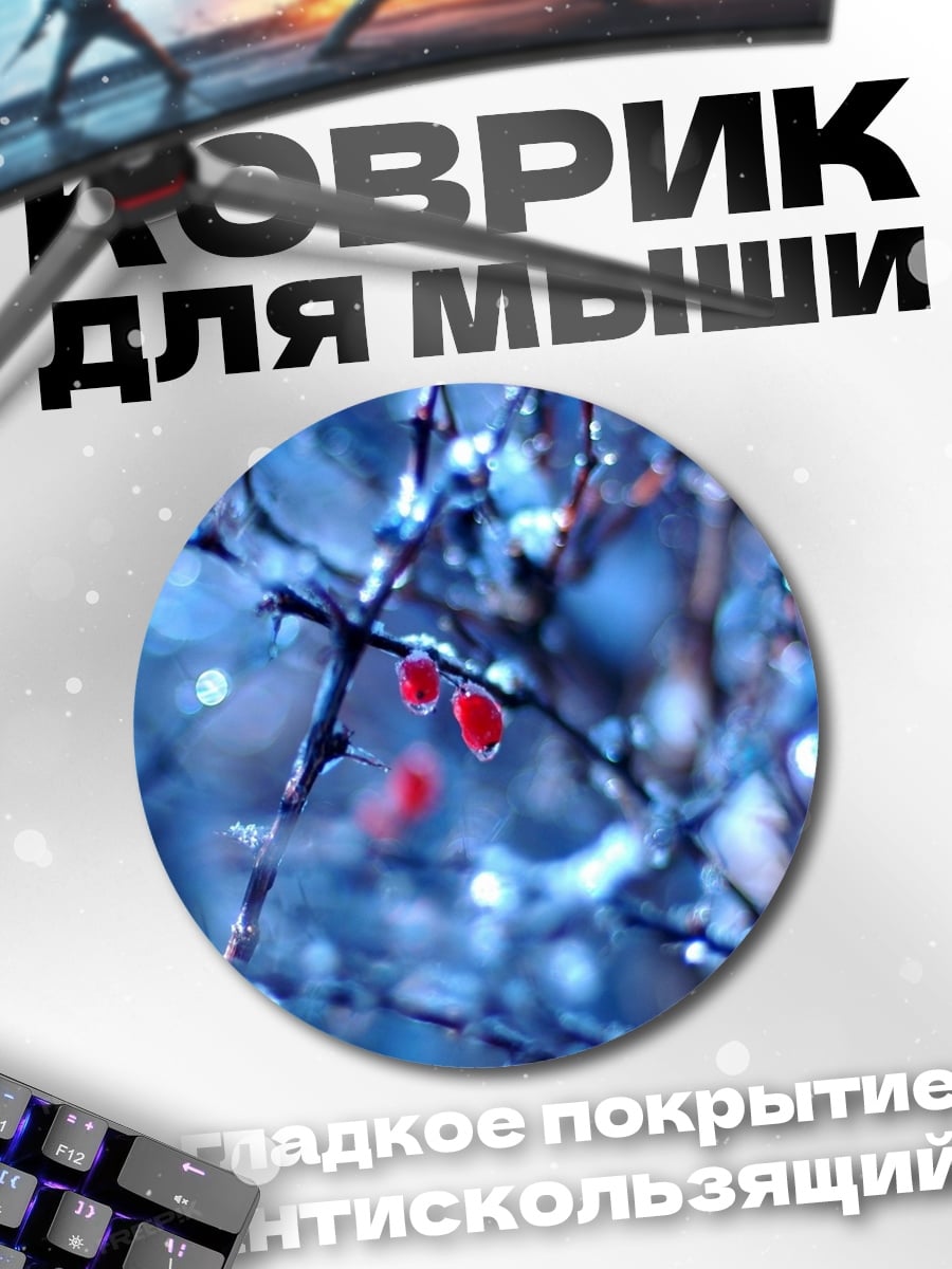 Коврик круглый Красные ягоды на ветках