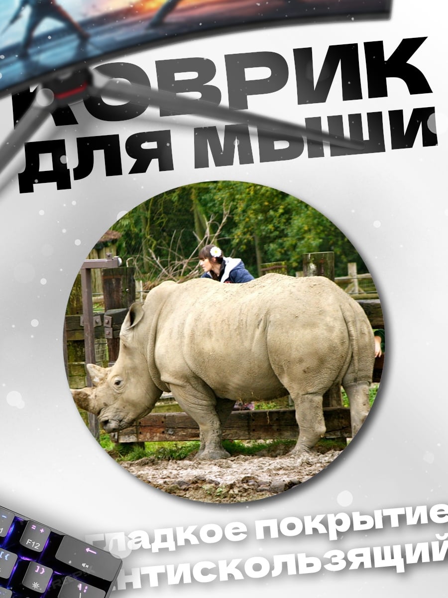 Коврик круглый Человек на носороге