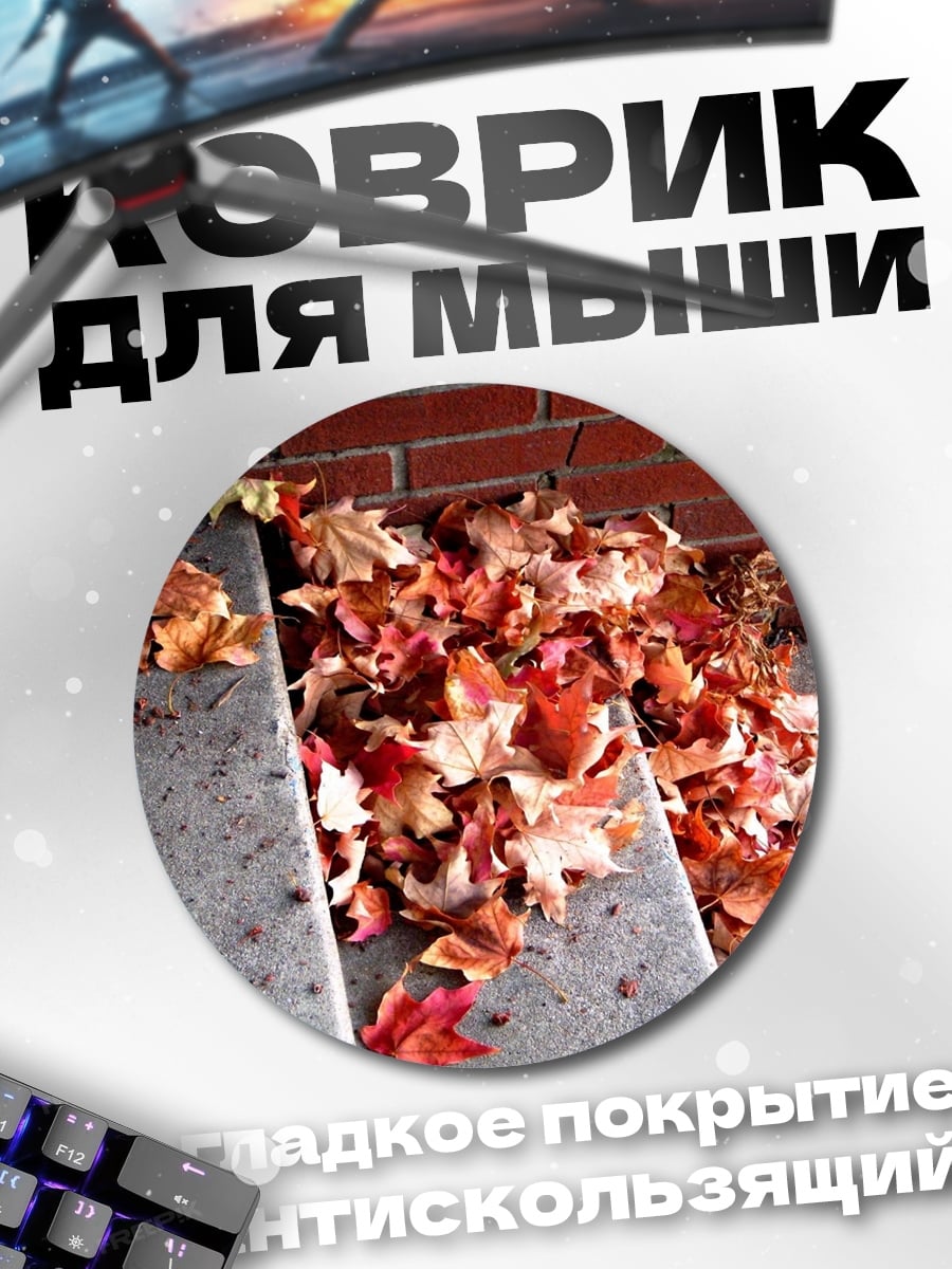 Коврик круглый осенние листья на ступеньках