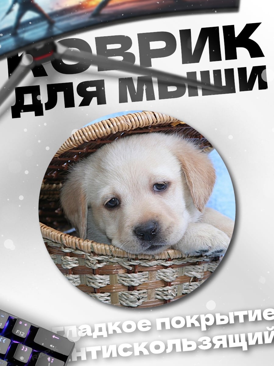 Коврик круглый Щенячья мордашка в корзине