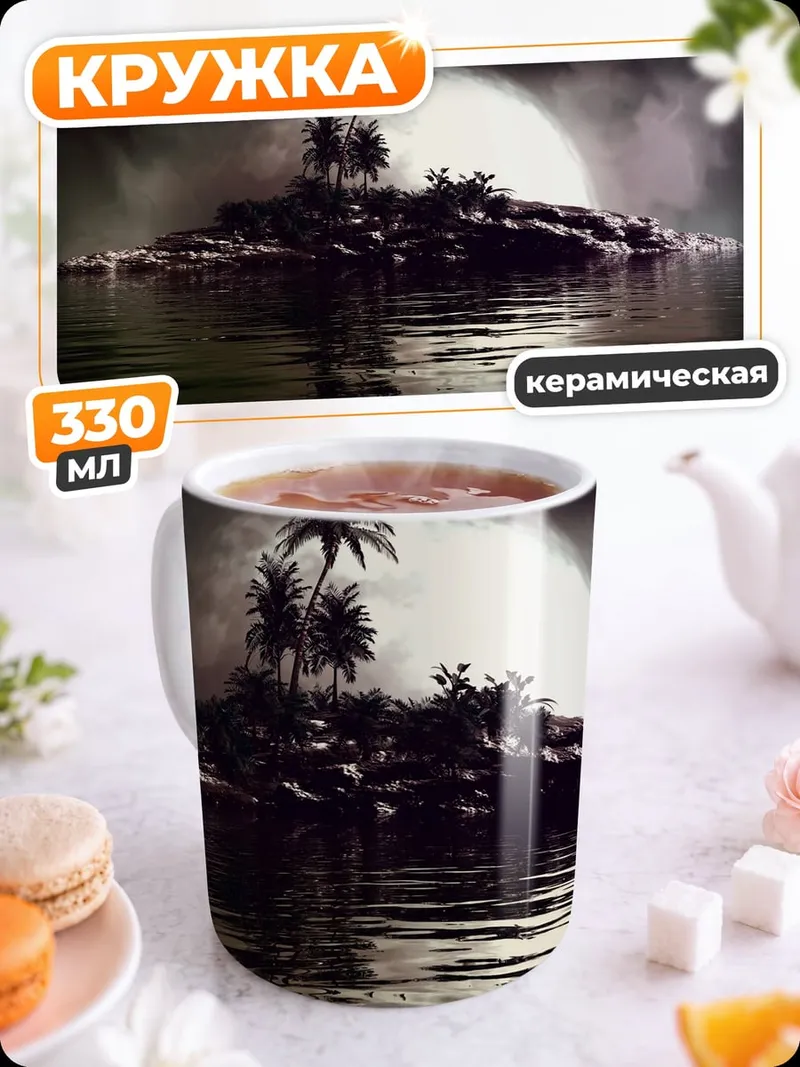 Кружка керамическая остров в тумане