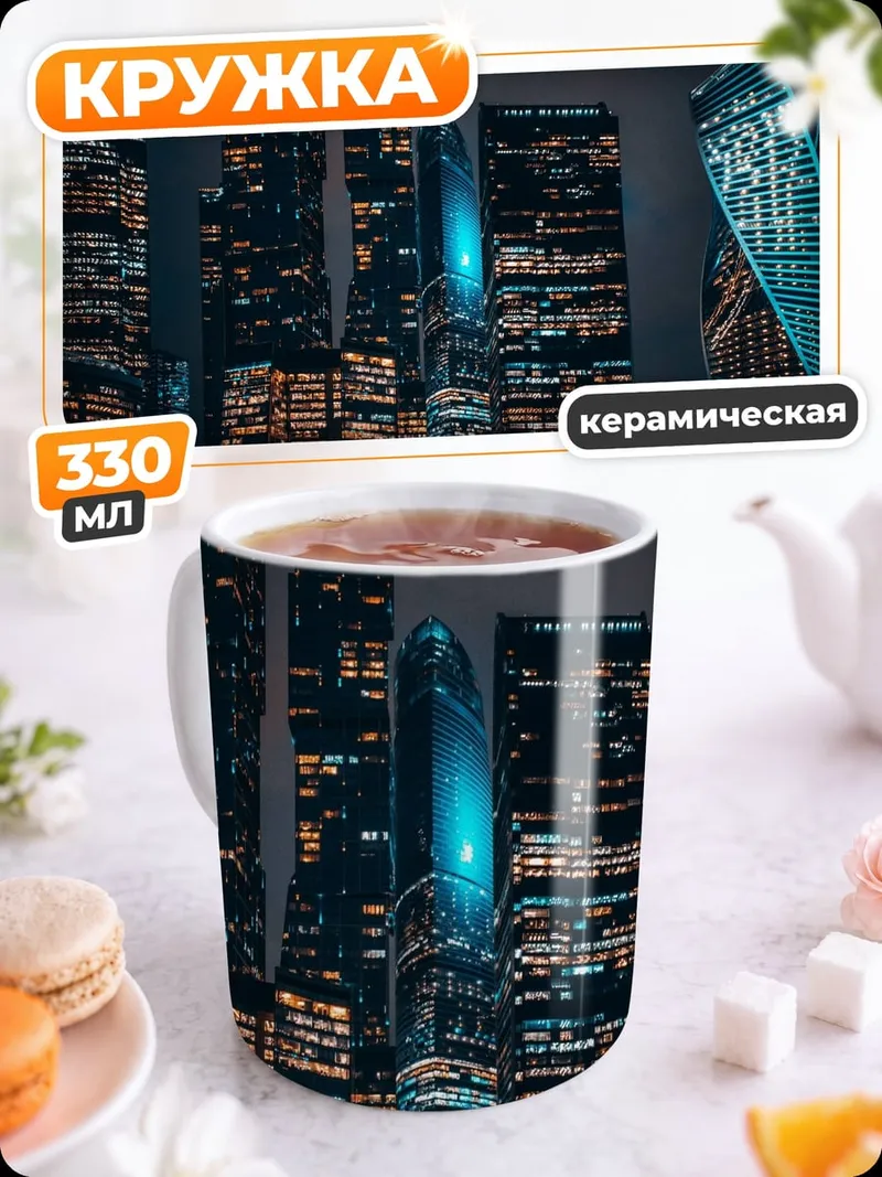 Кружка керамическая ночной город небоскребы