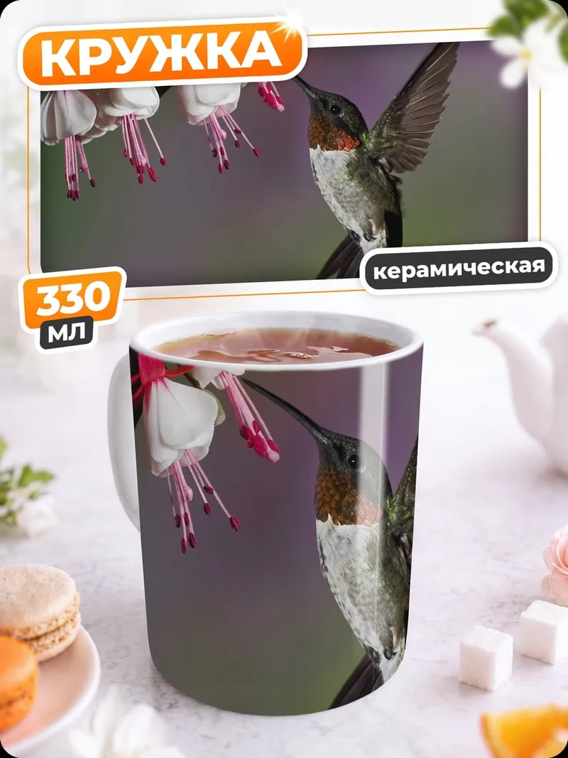 Кружка керамическая Колибри и фуксия