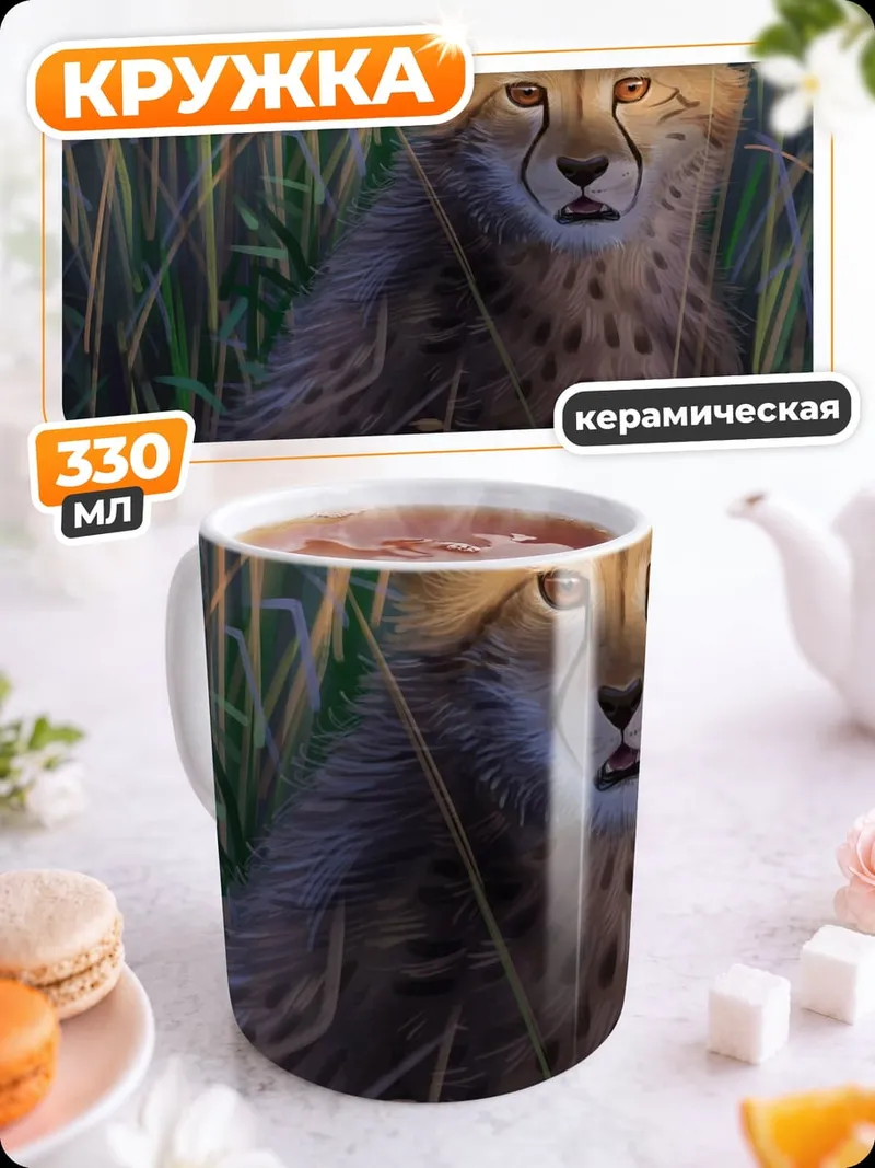 Кружка керамическая Гепард в траве