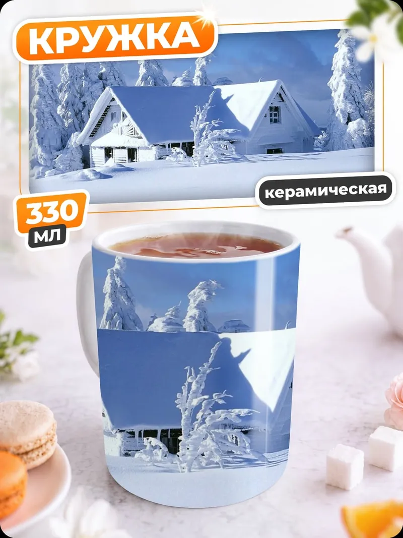 Кружка керамическая Зимний домик в снегу
