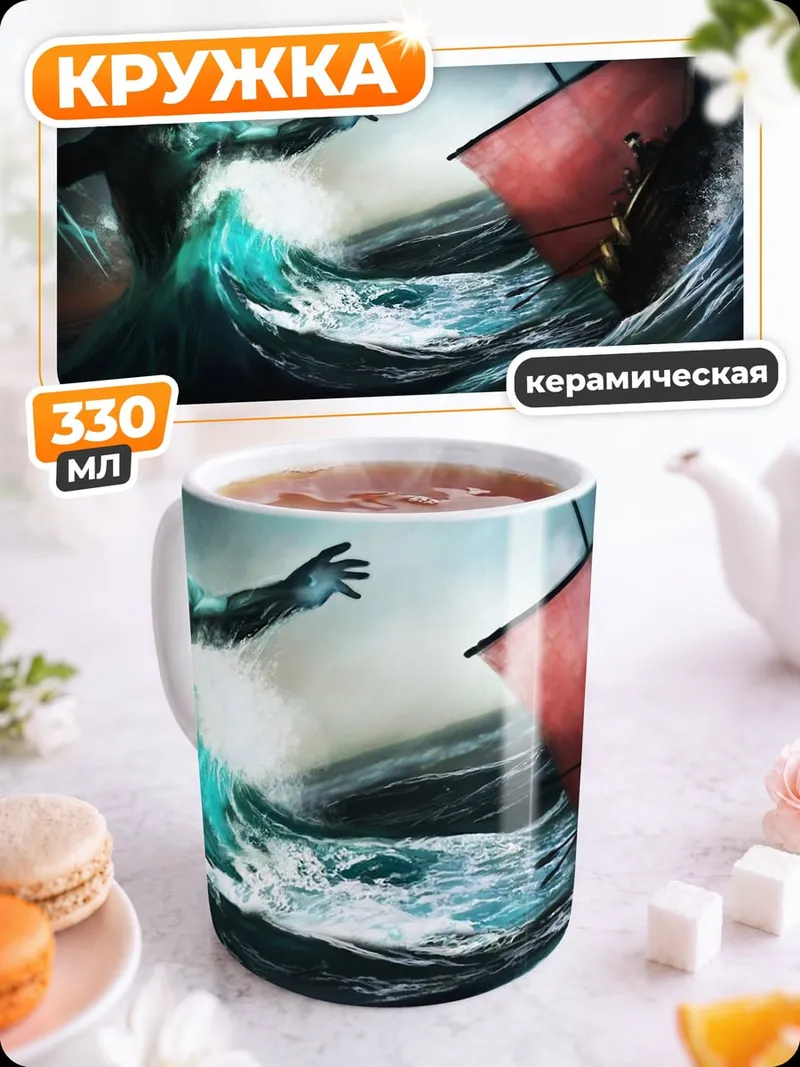 Кружка керамическая Шторм и корабль