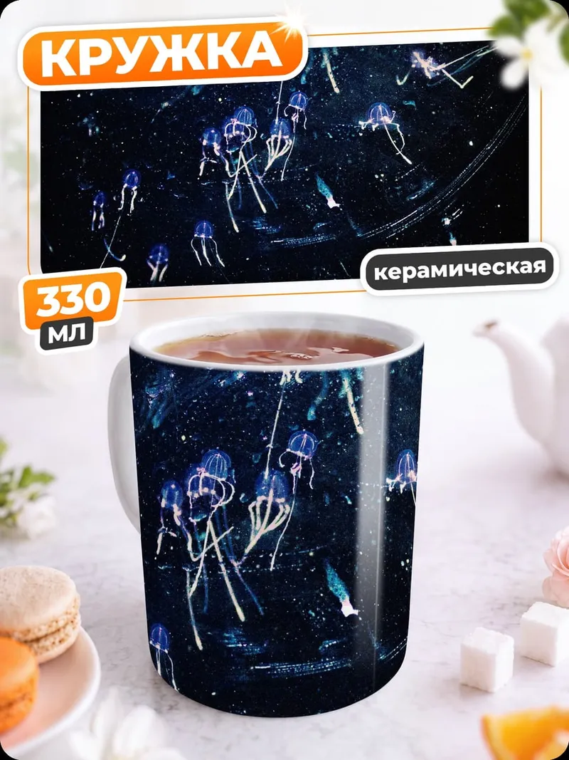 Кружка керамическая Медузы в ночи
