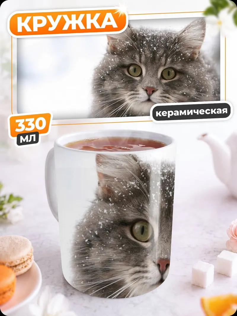 Кружка керамическая Снежный кот