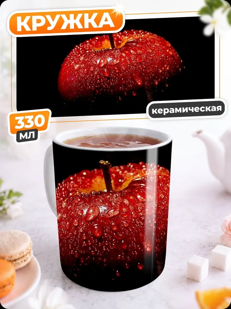 Кружка керамическая Красное яблоко в каплях